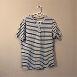 Navy Blue and White Horizontal Striped T-Shirt, Short-Sleeve - Large